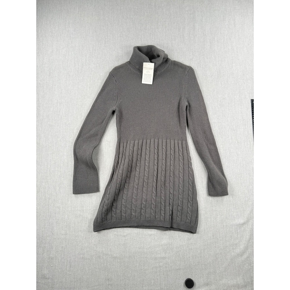 Soft Surroundings Gray Ribbed Cable Knit Turtleneck Tunic Sweater Cashmere Blend